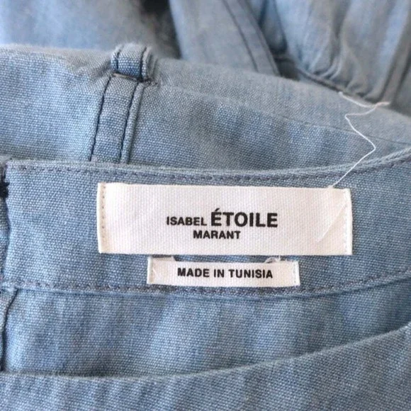Isabel Marant Etoile Ruffle Wrap Dress Lelicia Chambray Size 34 Short Sleeve - Picture 6 of 9